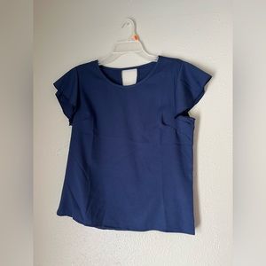 Women’s blue flowy blouse with ruffle sleeve